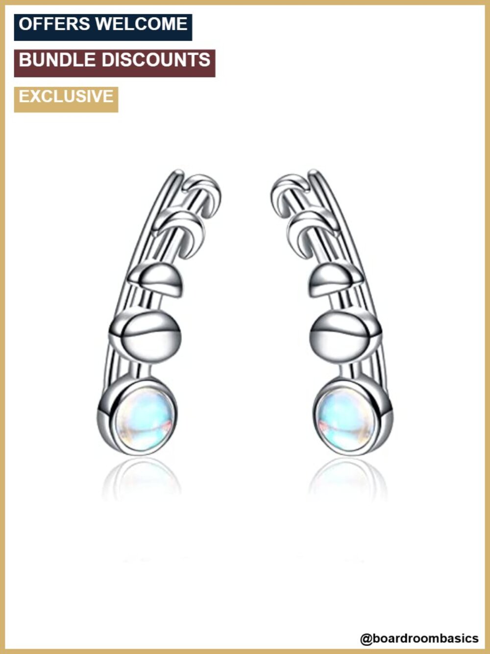 925 Sterling Silver Moon Phase Ear Crawler Cuff Earrings Hypoallergenic